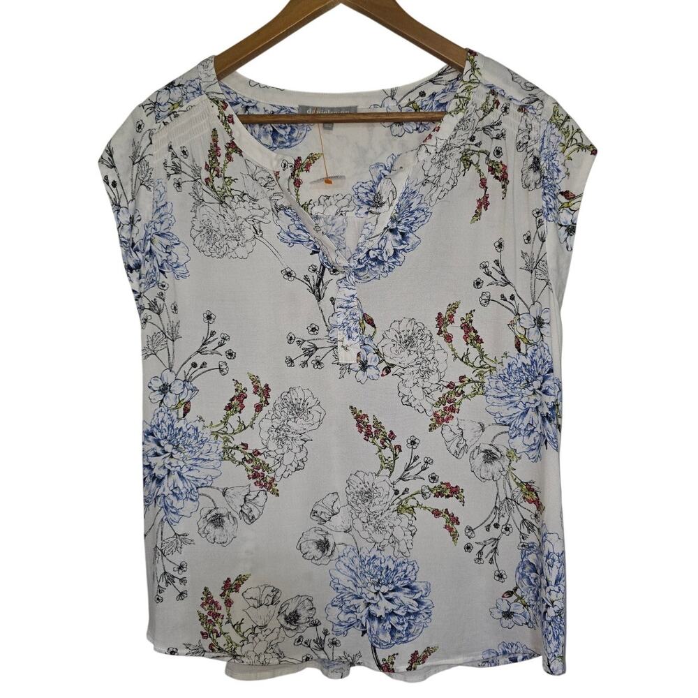 Daniel Rainn Women Sz XL Ruching Cap Sleeve V-neck Rayon Top Business Casual Top